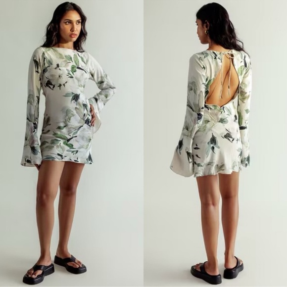 Free People Dresses & Skirts - Free people Summer Away Maya satin Floral Open-Back Dress
